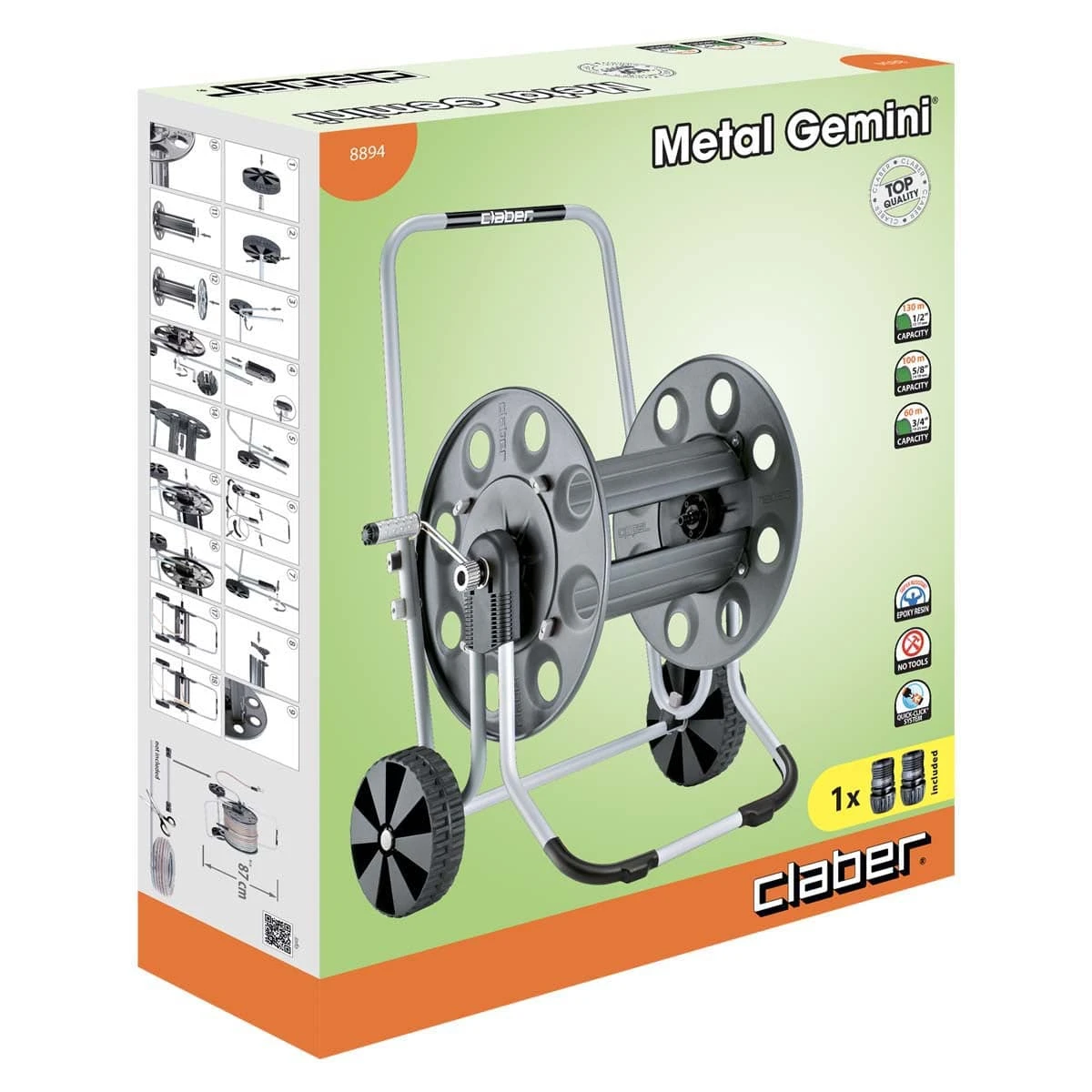 Claber Metal Gemini Hose Reel - 8894 2 Claber Metal Gemini Hose Reel - 8894 - Image 2
